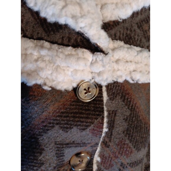 Cruel Girl Denim Womens S Gray Southwestern Fleece Jacket Button Up Sherpa Lined - Picture 2 of 6
